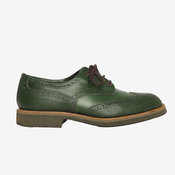 Tricker\'s Bourton Country Shoes in Green Leather Wingtip Brogues